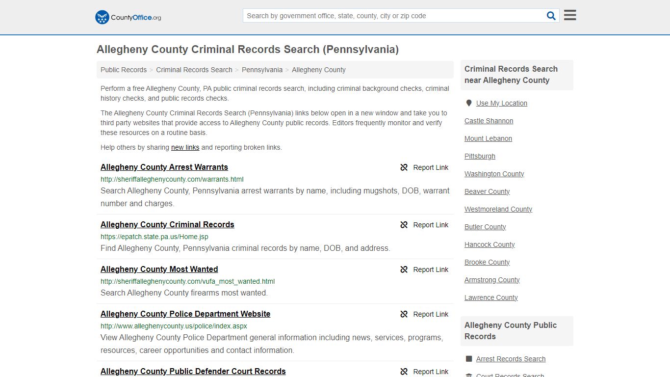 Allegheny County Criminal Records Search (Pennsylvania) - County Office