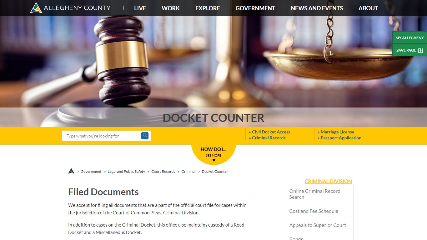 Criminal Court Records | Docket Counter | Allegheny County