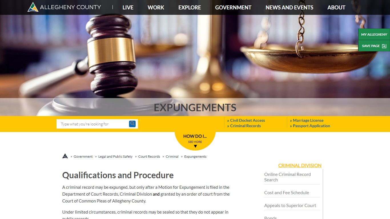 Criminal Court Records | Expungements | Allegheny County